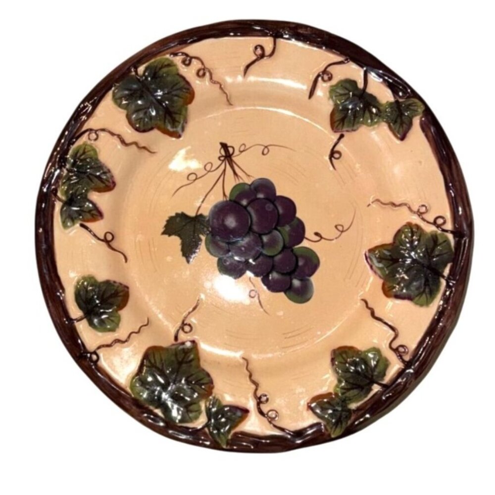 Handpainted Grape Vine Decorative salad Ceramic Plate Pacific Rim Exclusive Chin